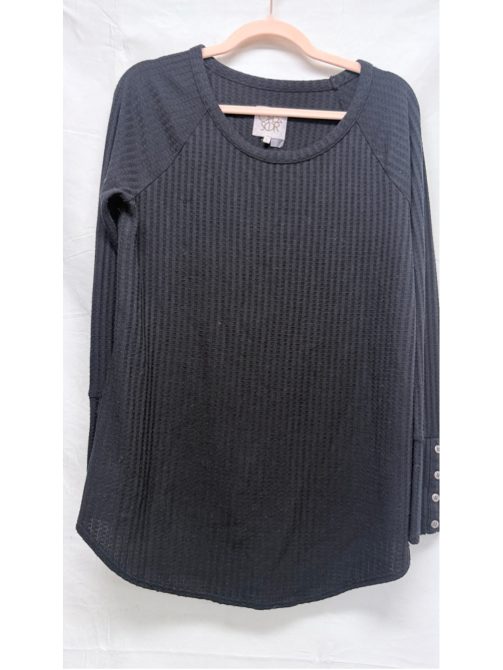 Women's Chaser Long Sleeve Waffle Knit Tee Black Size L